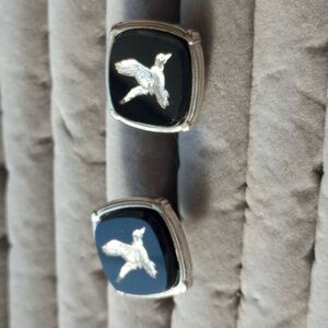 Silver duck intaglio black acrylic Cufflinks